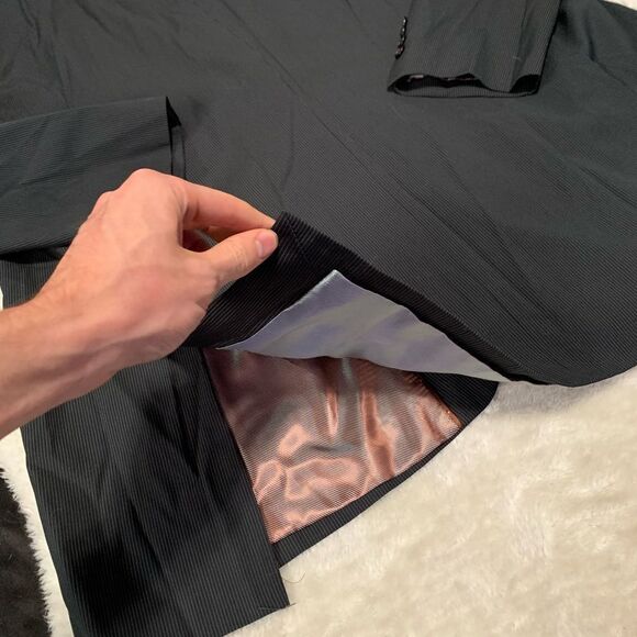 New Fubu Collection Mens Black White Striped Button Blazer Jacket Size 50L - Picture 10 of 10